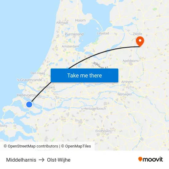 Middelharnis to Olst-Wijhe map