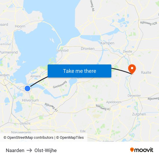 Naarden to Olst-Wijhe map