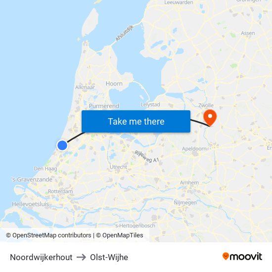 Noordwijkerhout to Olst-Wijhe map