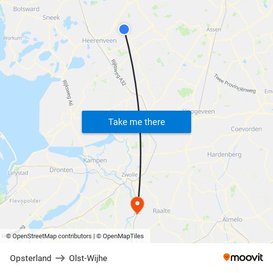 Opsterland to Olst-Wijhe map