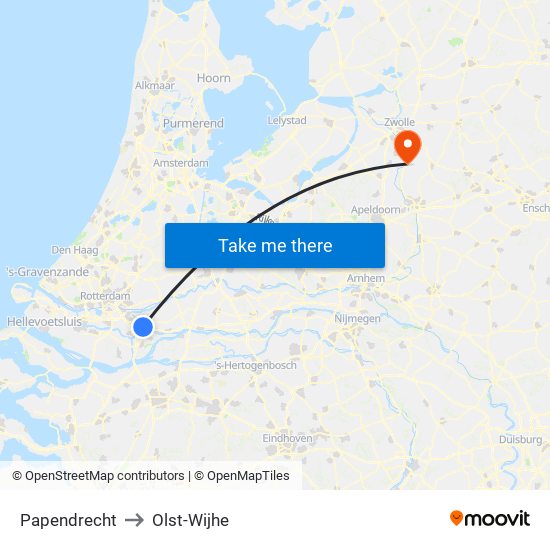 Papendrecht to Olst-Wijhe map