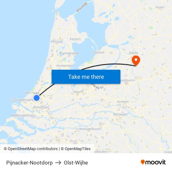 Pijnacker-Nootdorp to Olst-Wijhe map