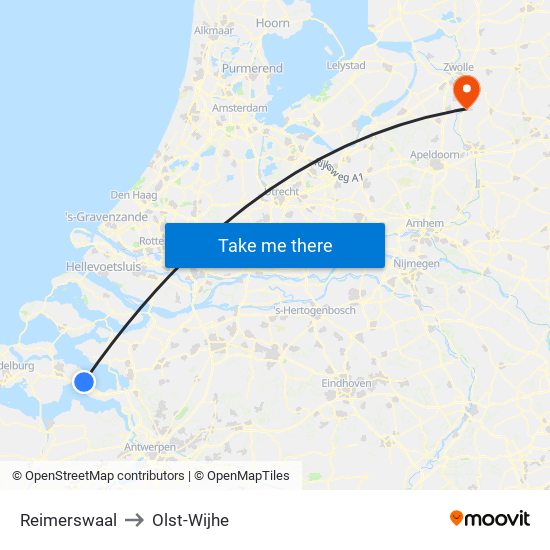 Reimerswaal to Olst-Wijhe map