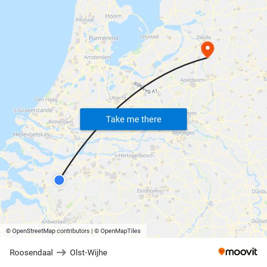 Roosendaal to Olst-Wijhe map