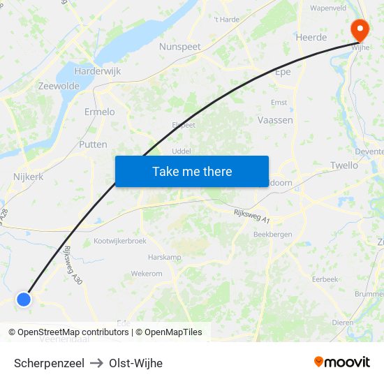 Scherpenzeel to Olst-Wijhe map