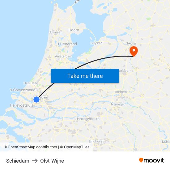 Schiedam to Olst-Wijhe map