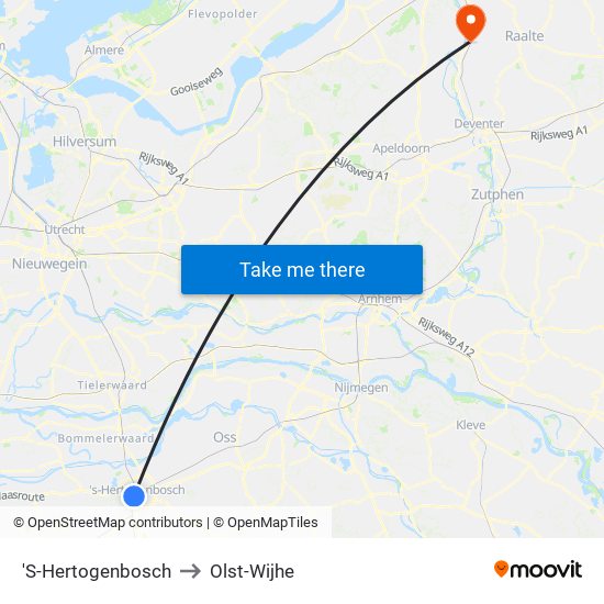 'S-Hertogenbosch to Olst-Wijhe map