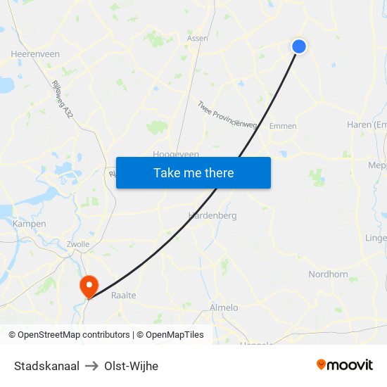 Stadskanaal to Olst-Wijhe map