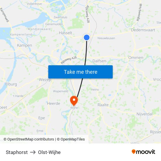 Staphorst to Olst-Wijhe map