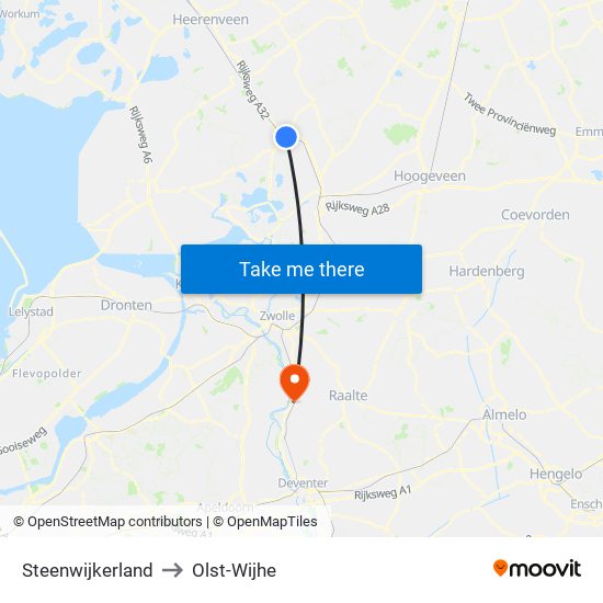 Steenwijkerland to Olst-Wijhe map