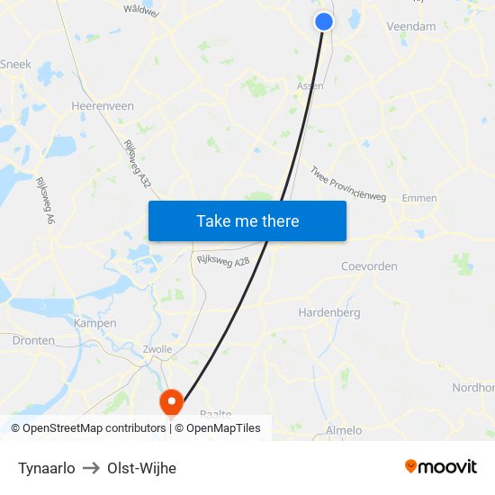 Tynaarlo to Olst-Wijhe map