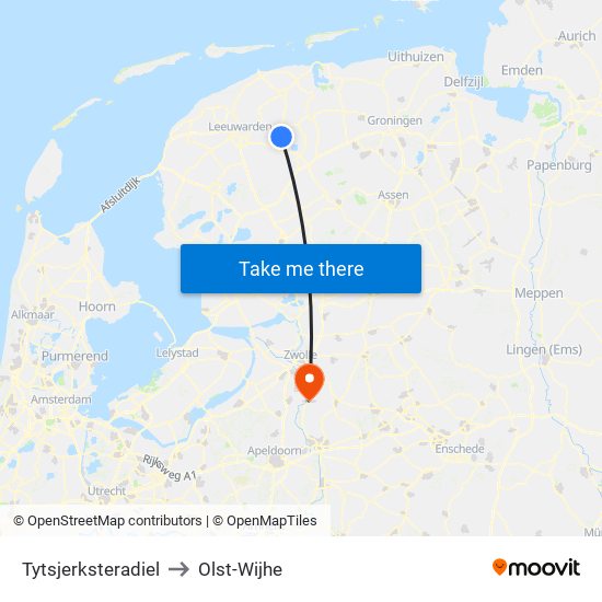 Tytsjerksteradiel to Olst-Wijhe map