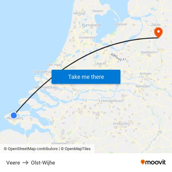 Veere to Olst-Wijhe map