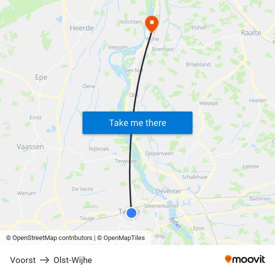Voorst to Olst-Wijhe map