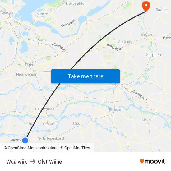 Waalwijk to Olst-Wijhe map