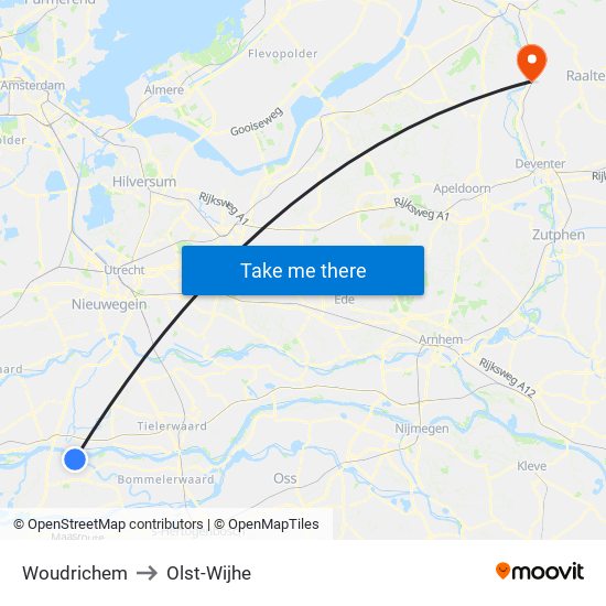 Woudrichem to Olst-Wijhe map