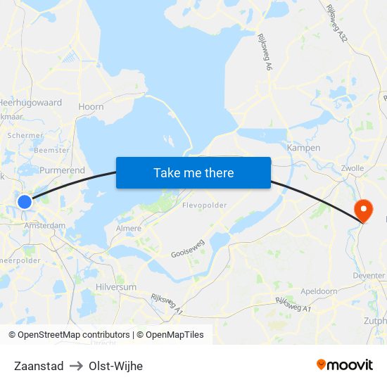 Zaanstad to Olst-Wijhe map