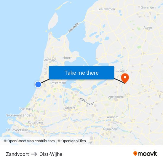 Zandvoort to Olst-Wijhe map