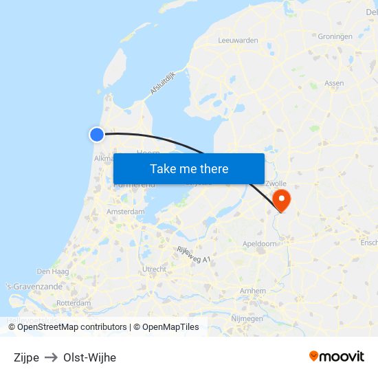 Zijpe to Olst-Wijhe map