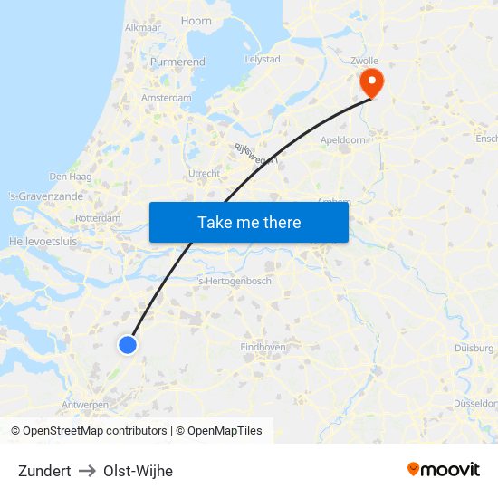 Zundert to Olst-Wijhe map