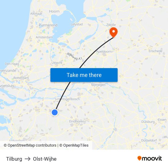 Tilburg to Olst-Wijhe map