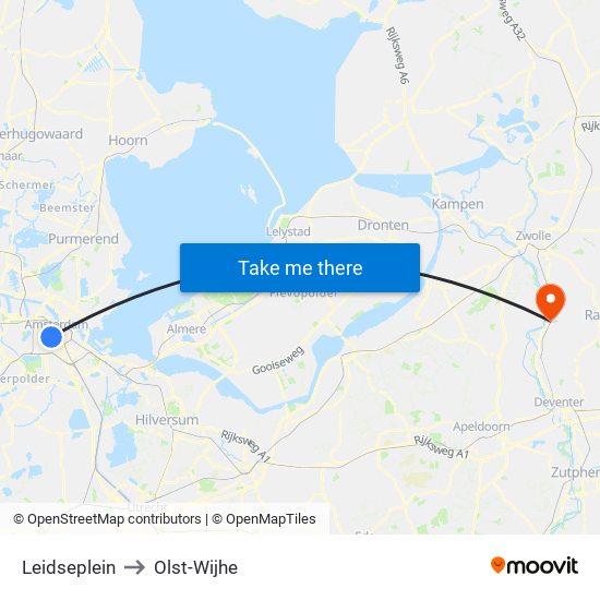 Leidseplein to Olst-Wijhe map