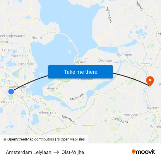 Amsterdam Lelylaan to Olst-Wijhe map