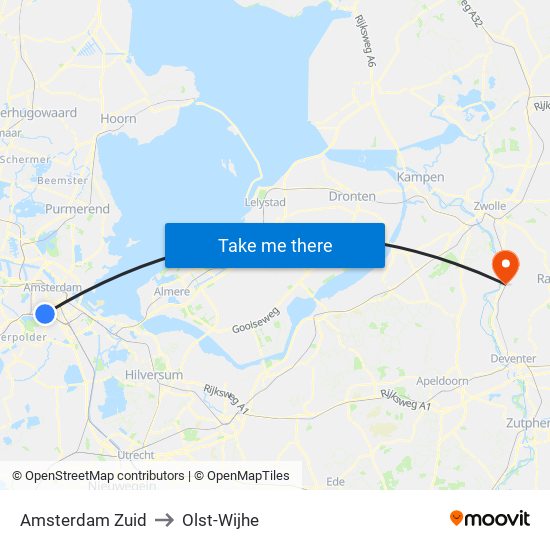 Amsterdam Zuid to Olst-Wijhe map