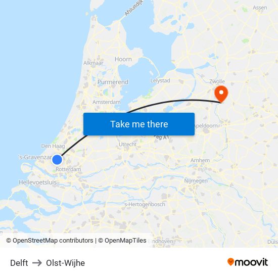 Delft to Olst-Wijhe map