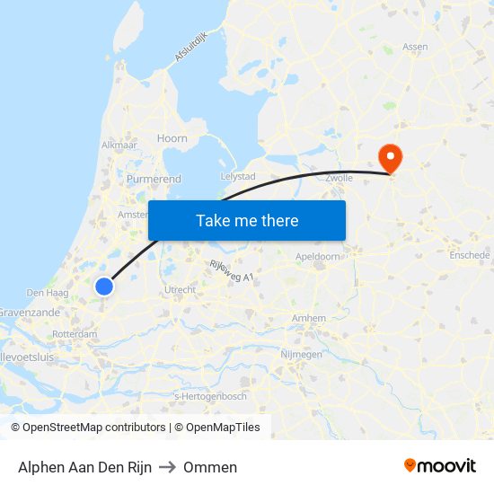 Alphen Aan Den Rijn to Ommen map