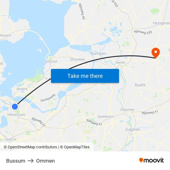 Bussum to Ommen map