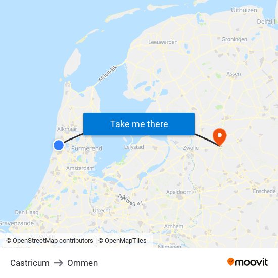 Castricum to Ommen map