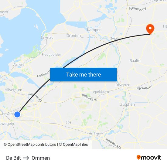 De Bilt to Ommen map