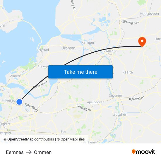 Eemnes to Ommen map