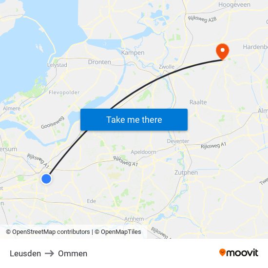 Leusden to Ommen map