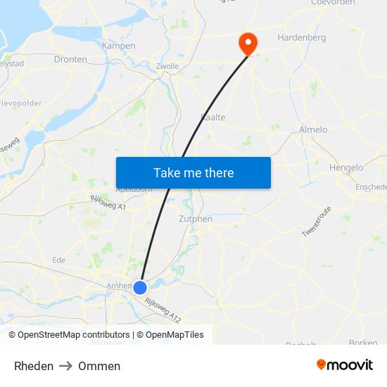 Rheden to Ommen map