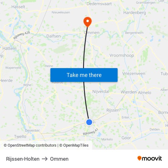 Rijssen-Holten to Ommen map