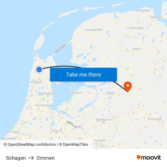 Schagen to Ommen map