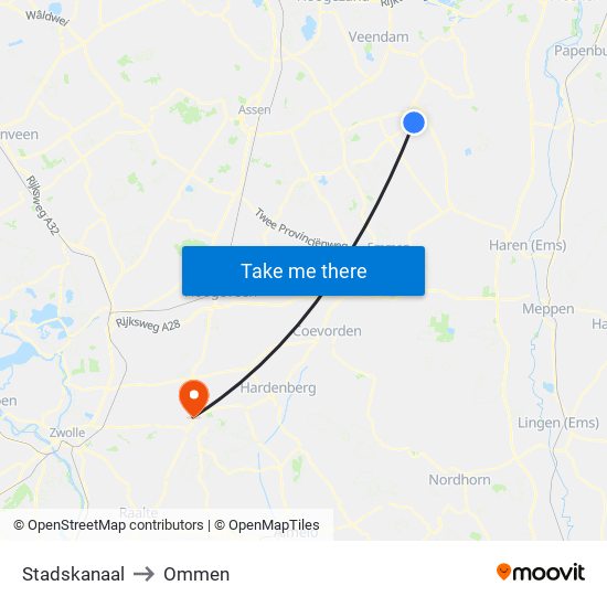 Stadskanaal to Ommen map