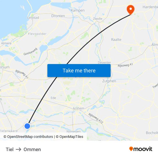 Tiel to Ommen map