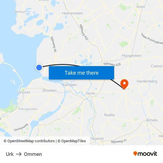 Urk to Ommen map