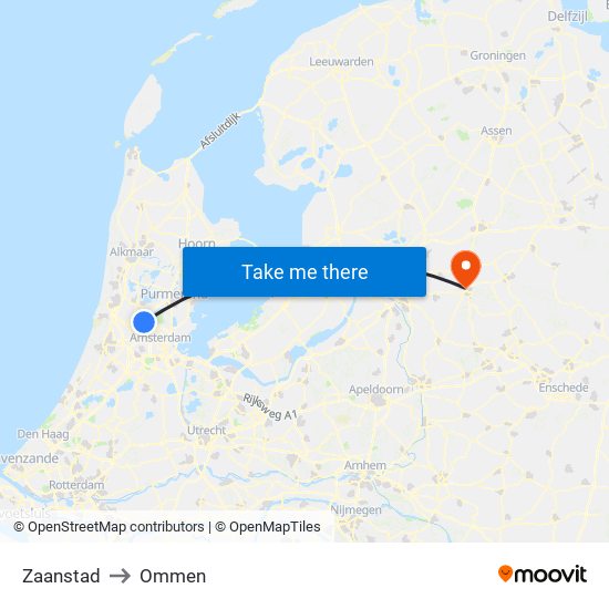 Zaanstad to Ommen map