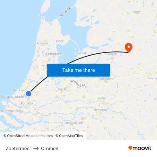 Zoetermeer to Ommen map