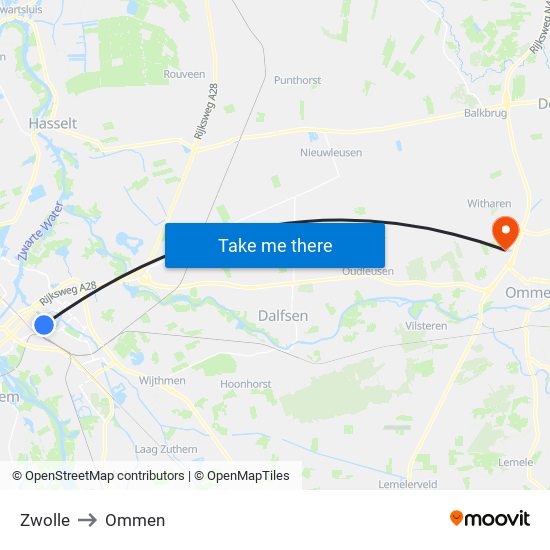 Zwolle to Ommen map