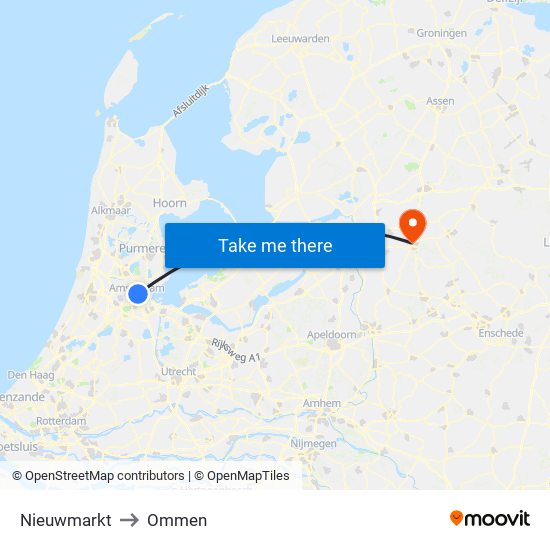 Nieuwmarkt to Ommen map