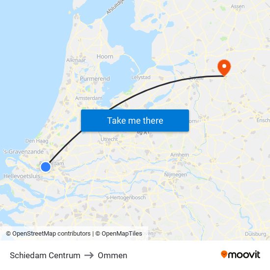 Schiedam Centrum to Ommen map