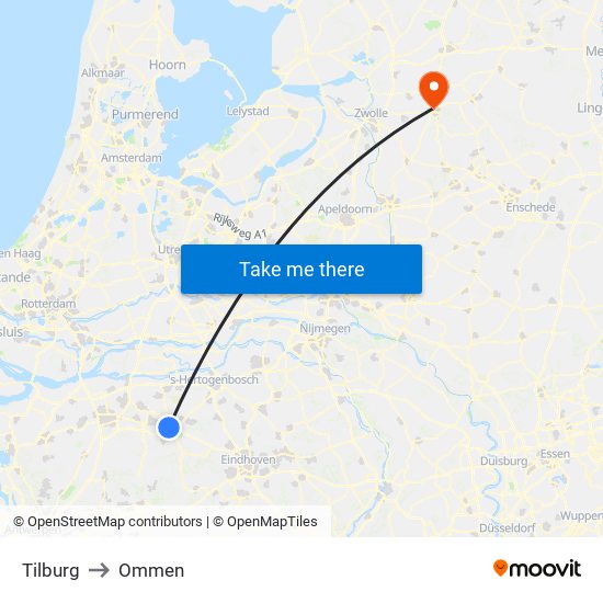 Tilburg to Ommen map