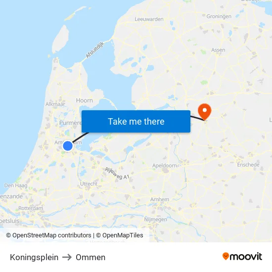 Koningsplein to Ommen map
