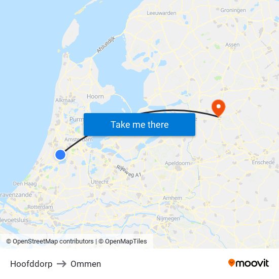 Hoofddorp to Ommen map