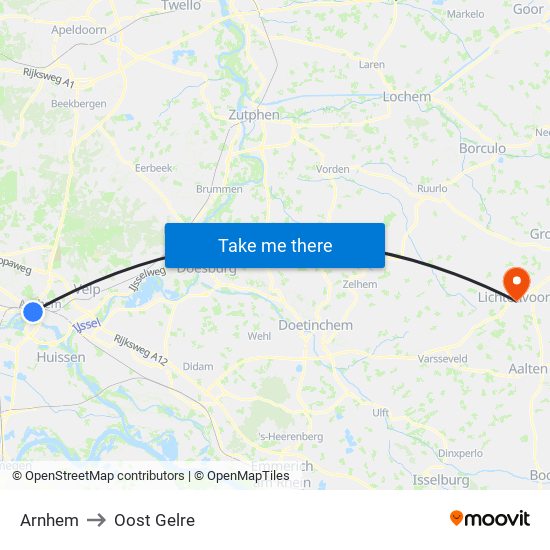 Arnhem to Oost Gelre map